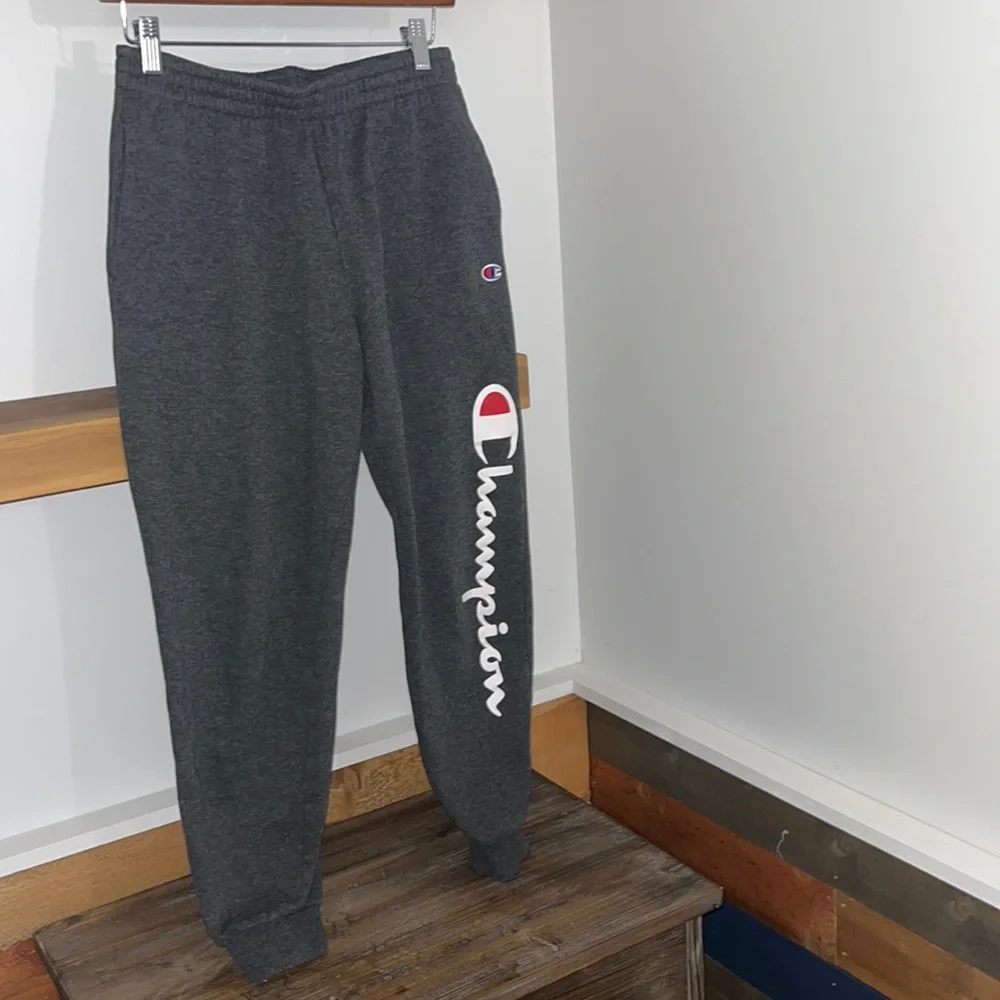 Champion cropped Joggers dark gray spell out fleece lined pants women’s L